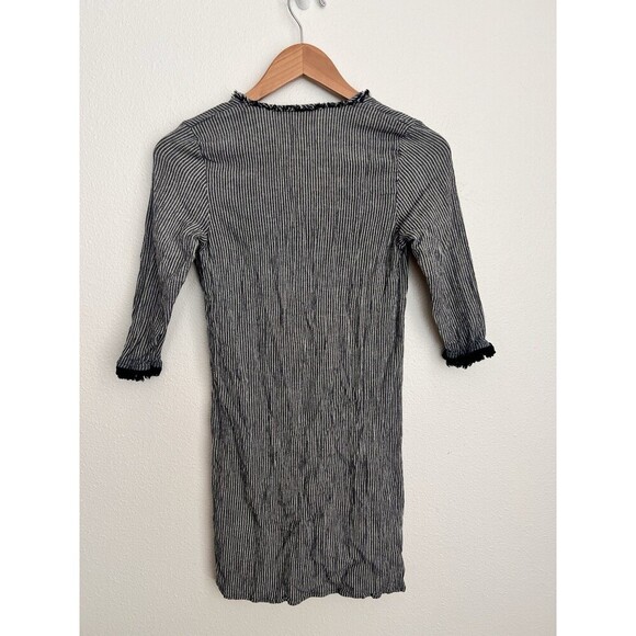 Rungolee Black White Striped Tunic Dress XS Textured Crinkle Boho Ruffle Beach - Picture 3 of 6